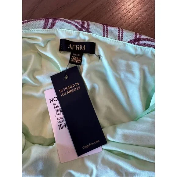 AFRM Bonnie Dress Mesh Ruched Plaid Checkered Halter Mini Bodycon NWT Medium Y2K - Picture 9 of 10